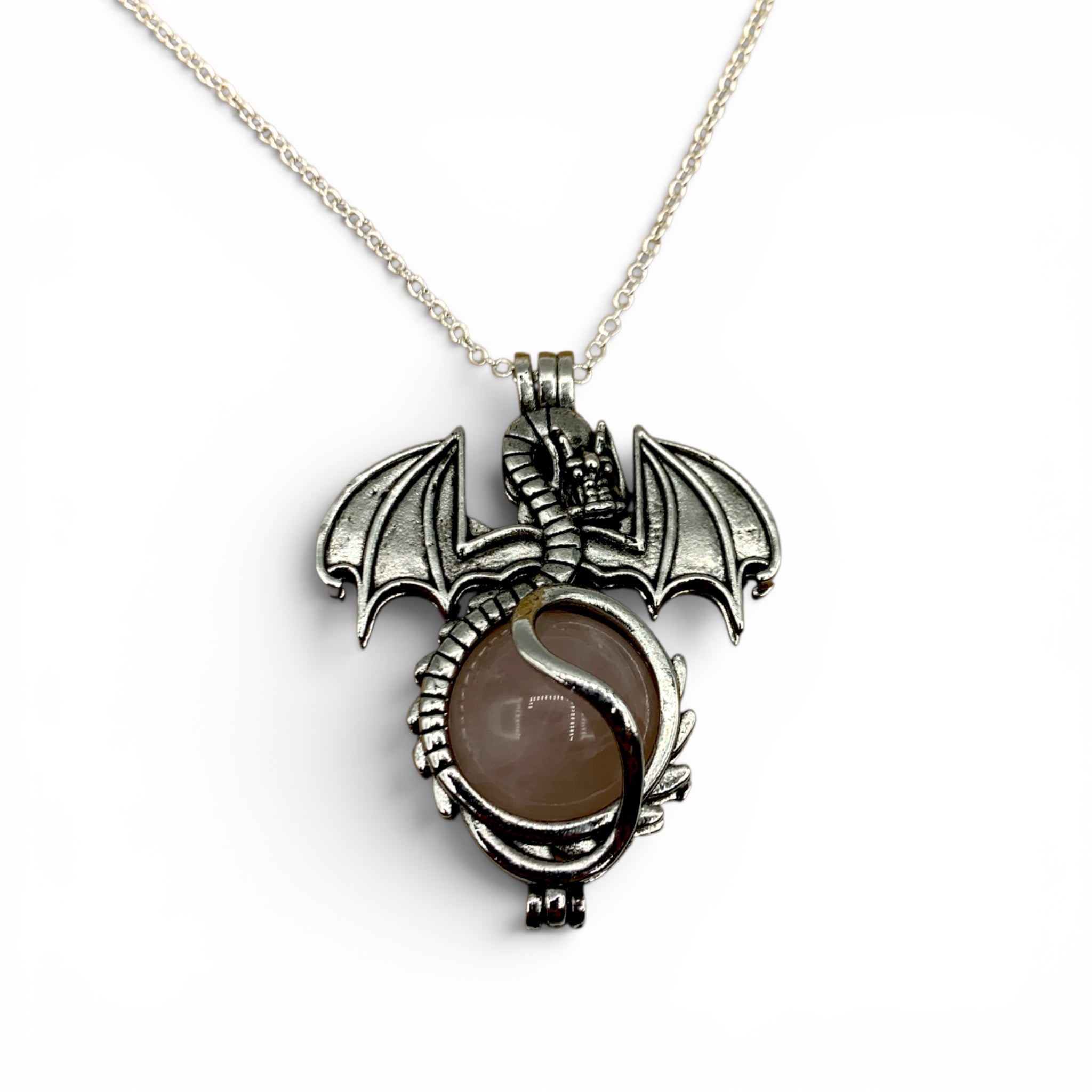 Necklace - Dragon Wrapped Rose Quartz Sphere $44